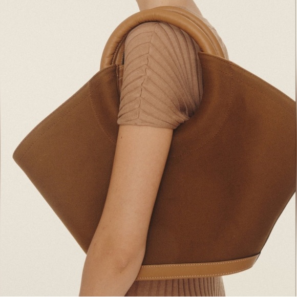 Hereu Handbags - Hereu Cabassa Round-Handle Canvas Tote Bag in Tan Brown from Bergdorf Goodman
